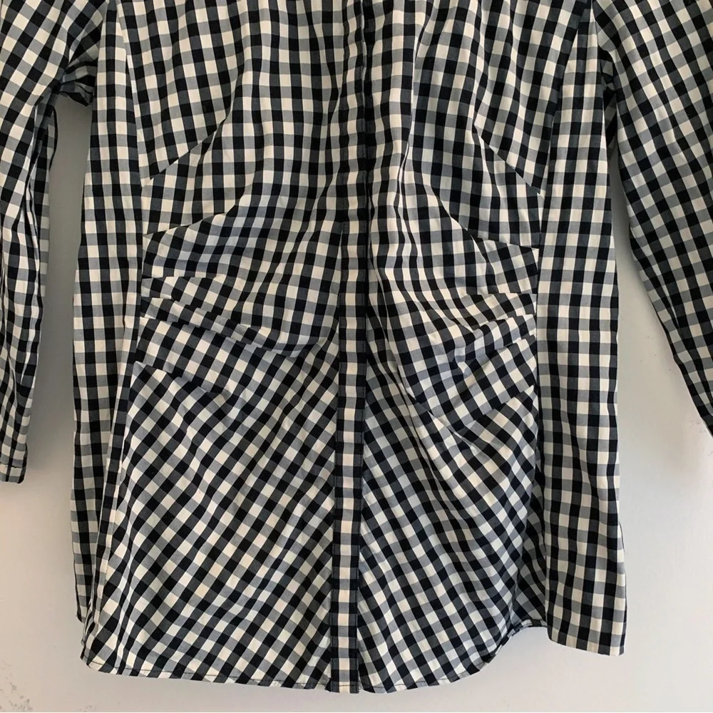 Lafayette 148 Leigh Gingham Poplin Button Front Shirt Sz 6 Classic Preppy